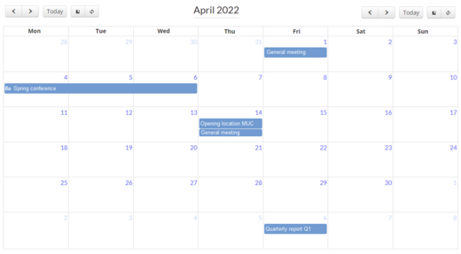 Screenshot calendar with dates