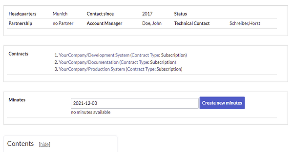 Screenshot of company info page