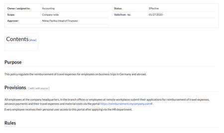 Screenshot of the travel reimbursement page