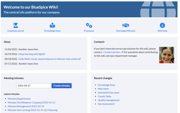 Screenshot of a start page template