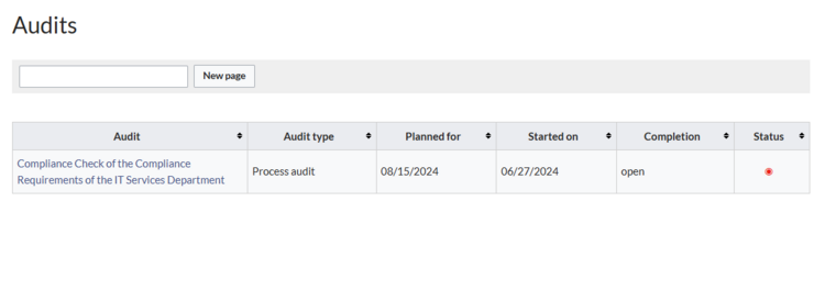 Screenshot of audit reports main page